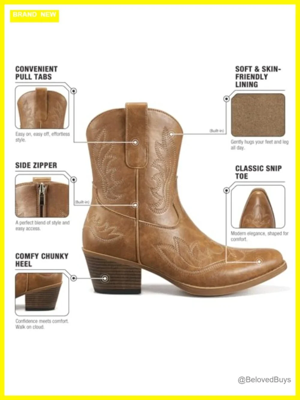 Snip Toe Chunky Heel Cowgirl Booties with Side Zipper
